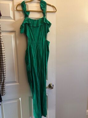 Green Eyelet Ruffle Strap Jumpsuit